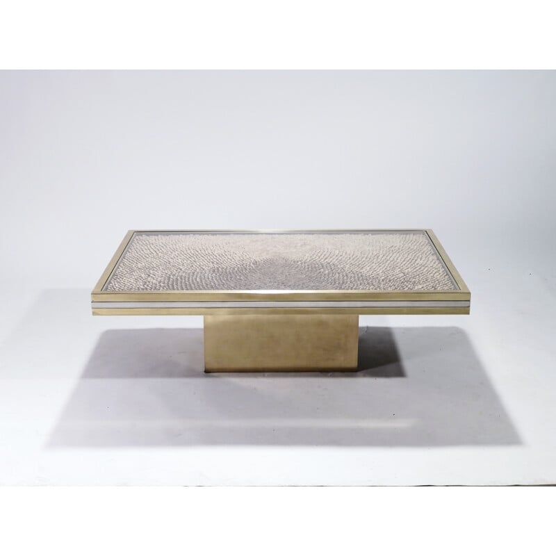 Table basse vintage en laiton chromé par Romeo Rega pour Metal Arte - 1970