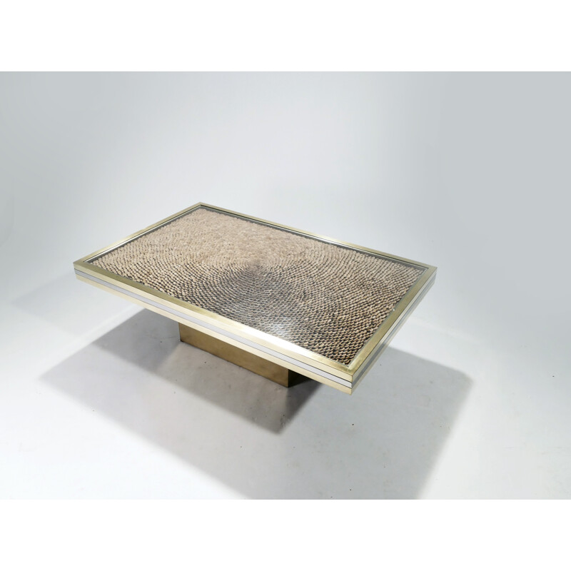 Table basse vintage en laiton chromé par Romeo Rega pour Metal Arte - 1970