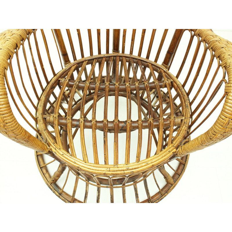 Vintage italian wicker lounge chair "Conte Biancamano" by Gio Ponti & Lio Carminati for Vittorio Bonacina - 1950s