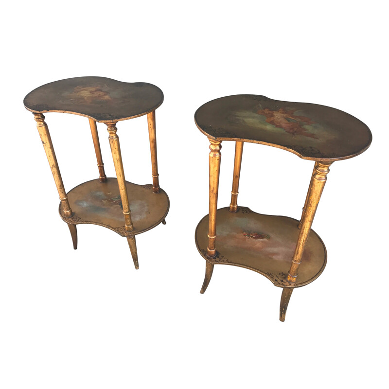 Vintage pair of nightstands with golden patina - 1950s