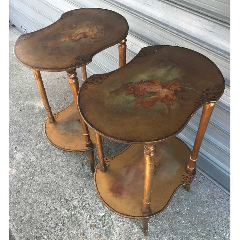 Vintage pair of nightstands with golden patina - 1950s