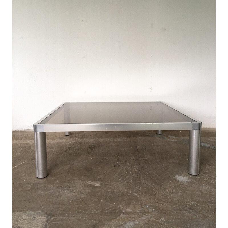 Table basse vintage en verre et aluminium par Kho Liang, 1974