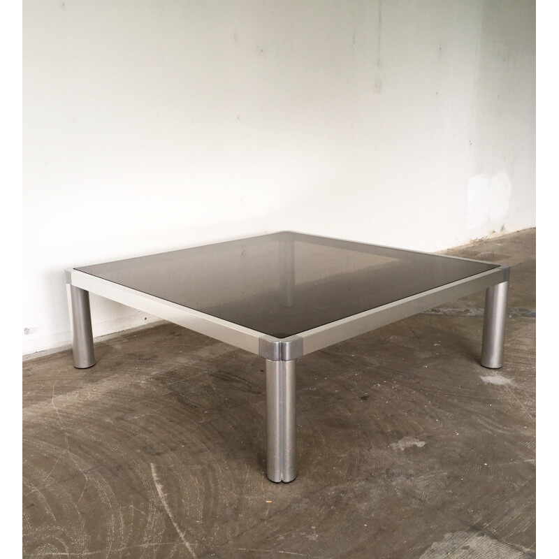 Vintage glass and aluminum coffee table by Kho Liang, 1974