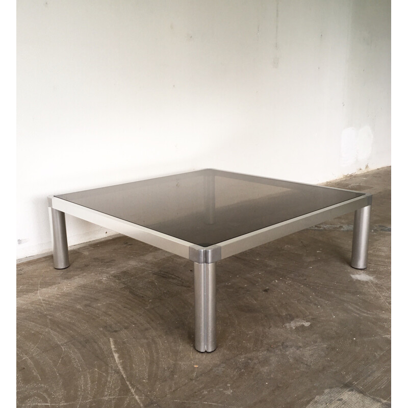 Vintage glazen en aluminium salontafel van Kho Liang, 1974