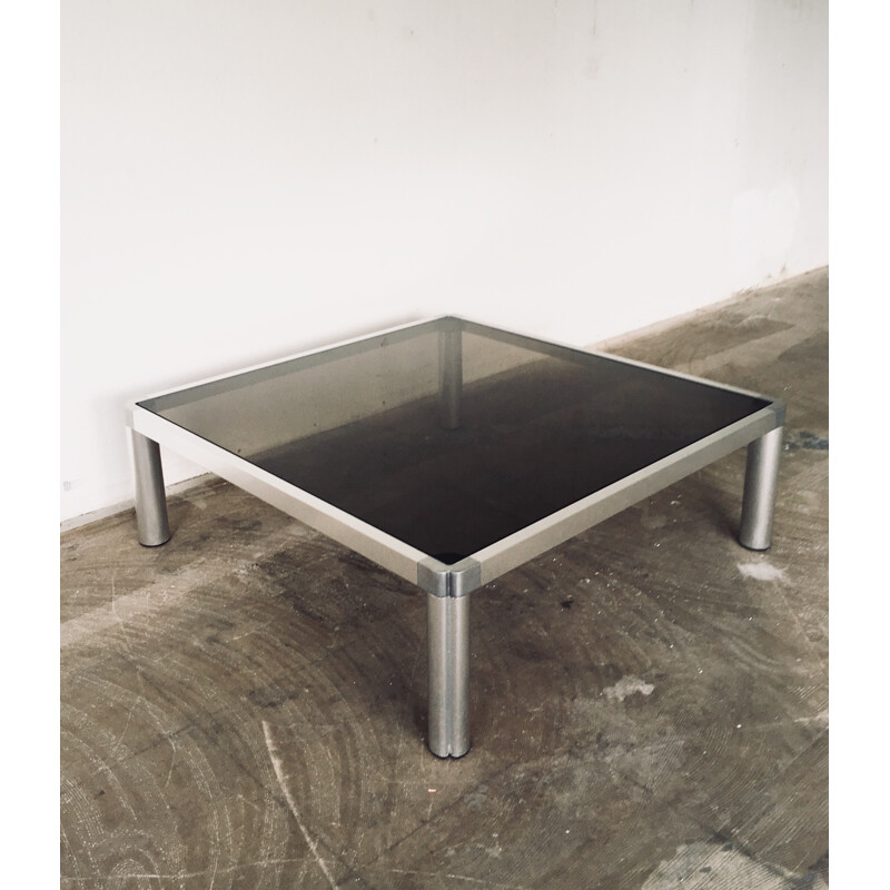 Mesa de vidro Vintage e mesa de café de alumínio por Kho Liang, 1974