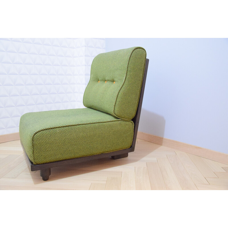 Vintage green french Low chair by Guillerme and Chambron - 1970s