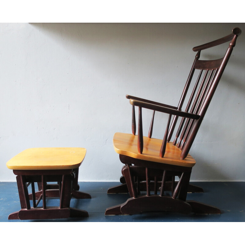 Fauteuil vintage jaune avec Repose-pieds - 1960