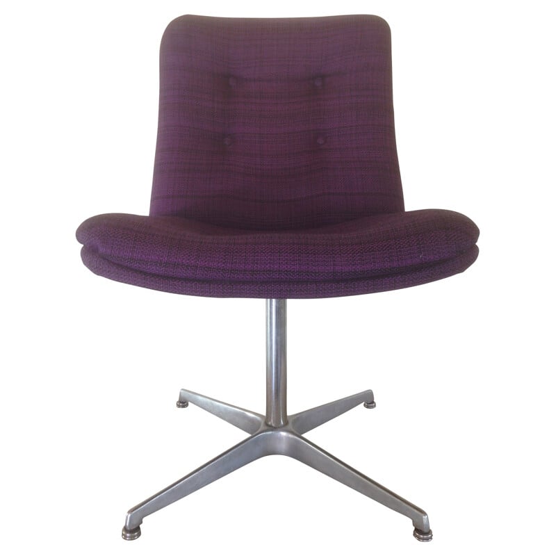 Ensemble de 6 chaises pivotantes en aluminium et tissu violet, Geoffrey HARCOURT - 1970