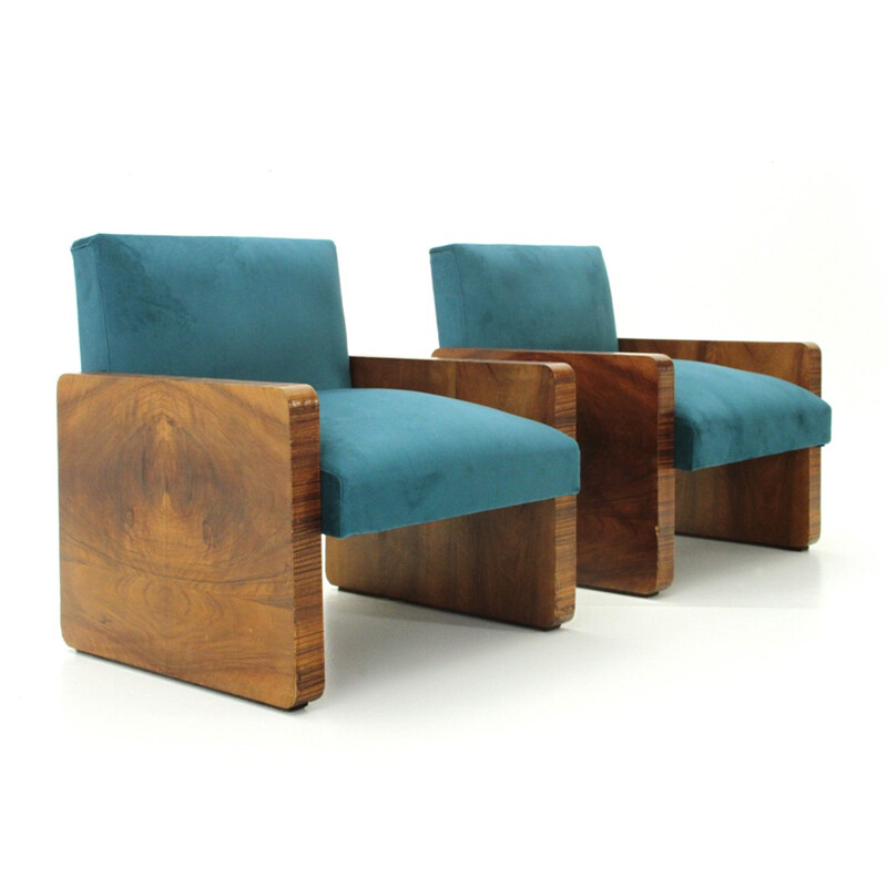 Suite de 2 fauteuils turquoises modernistes italiens - 1940