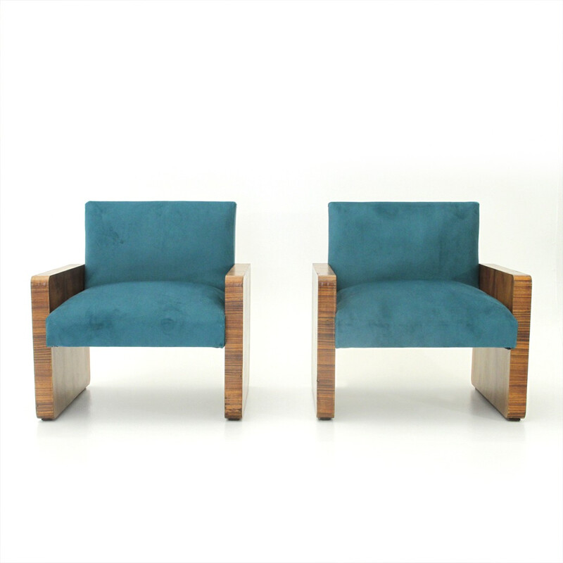 Suite de 2 fauteuils turquoises modernistes italiens - 1940