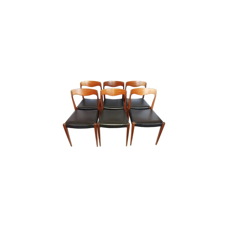 Set of 6 vintage black chairs in teak - 1960s