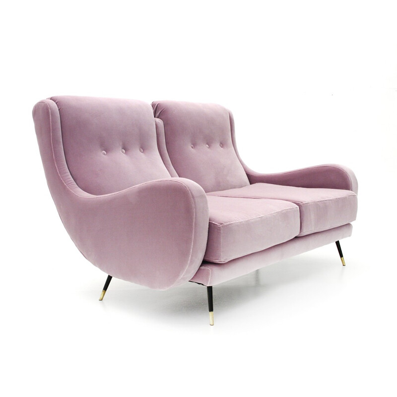 Italian sofa in pink velvet  - 1950s
