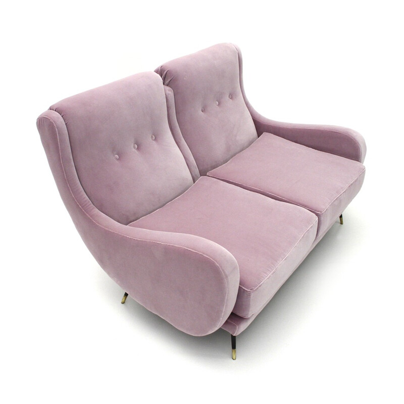 Italian sofa in pink velvet  - 1950s