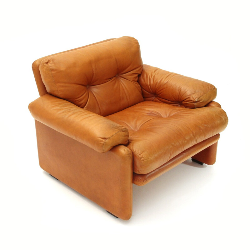 Vintage Coronado armchair in brown leather by Tobia Scarpa - 1960s