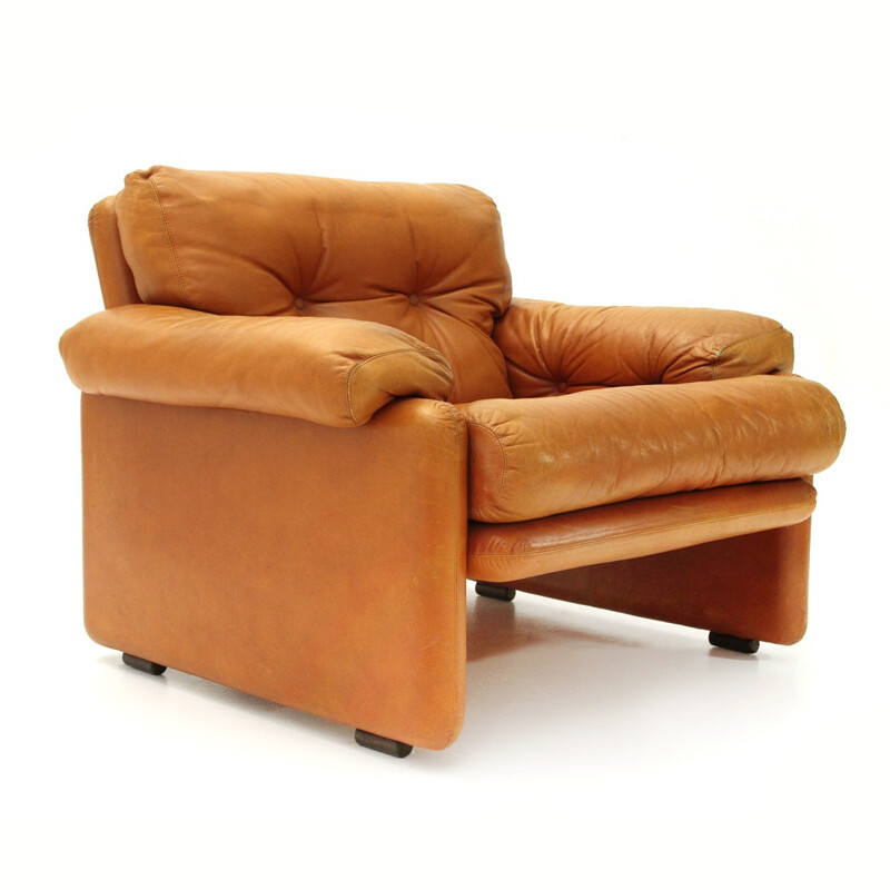 Vintage Coronado armchair in brown leather by Tobia Scarpa - 1960s