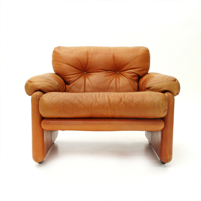 Vintage Coronado armchair in brown leather by Tobia Scarpa - 1960s