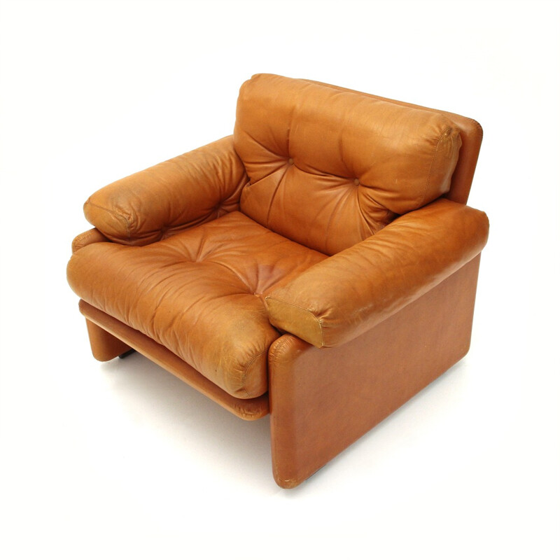 Vintage Coronado armchair in brown leather by Tobia Scarpa - 1960s