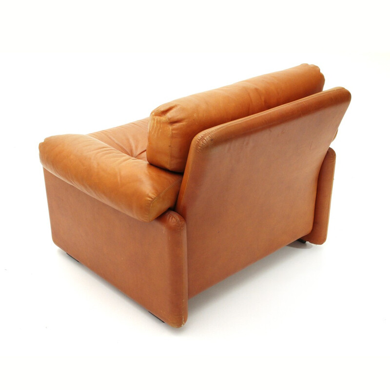 Vintage Coronado armchair in brown leather by Tobia Scarpa - 1960s