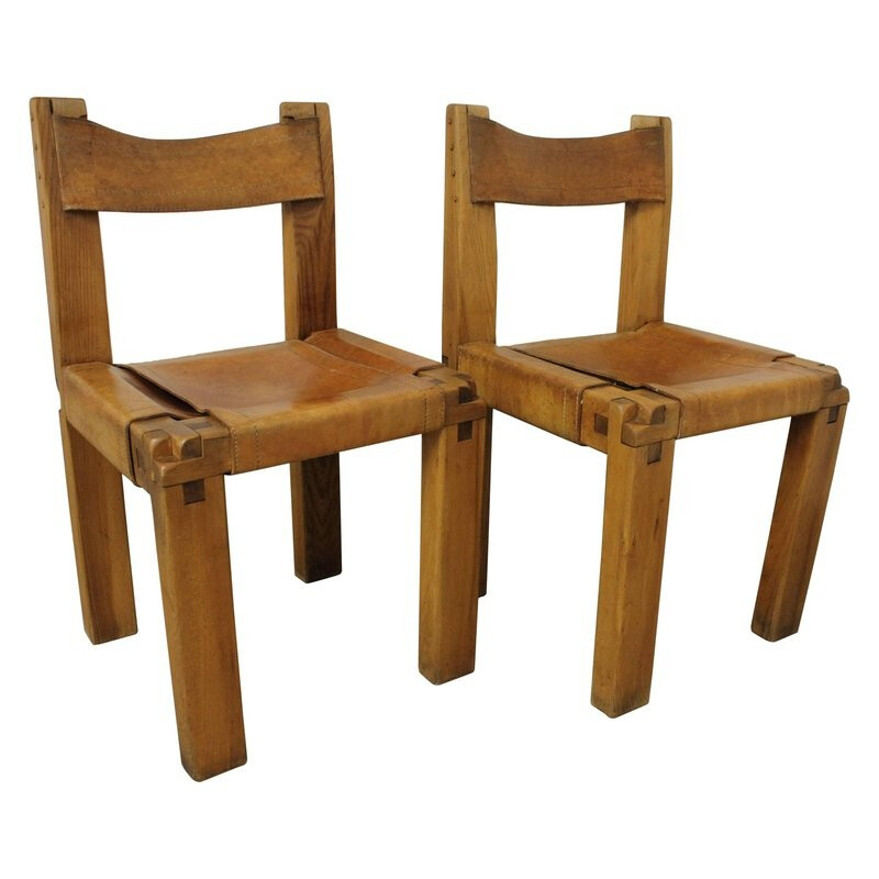 Set of 2 vintage S11 dining chairs by Pierre Chapo - 1960s
