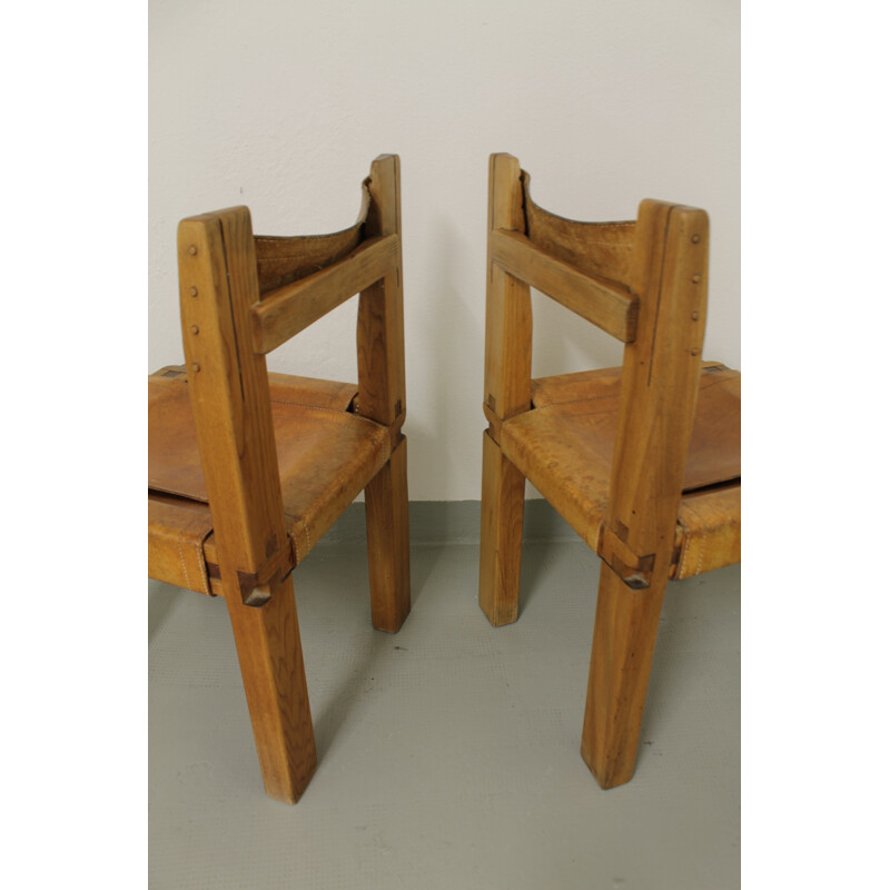 Set of 2 vintage S11 dining chairs by Pierre Chapo - 1960s