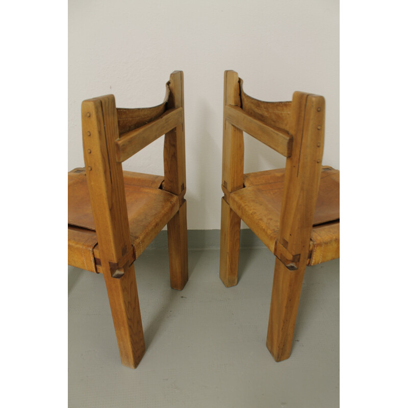 Suite de 2 chaises à repas S11 de Pierre Chapo - 1960
