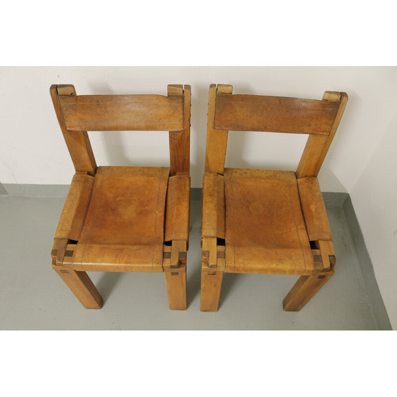 Set of 2 vintage S11 dining chairs by Pierre Chapo - 1960s