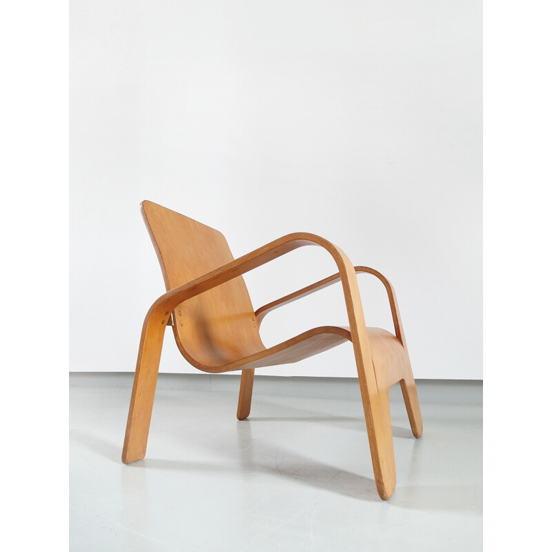 Vintage lounge chair in birchwood by Han Pieck for Lawo - 1940s