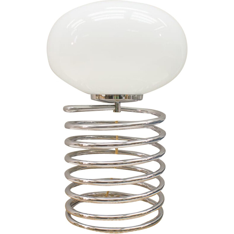 Vintage chromed spiral table lamp with oval shade in opaline glass - 1960s