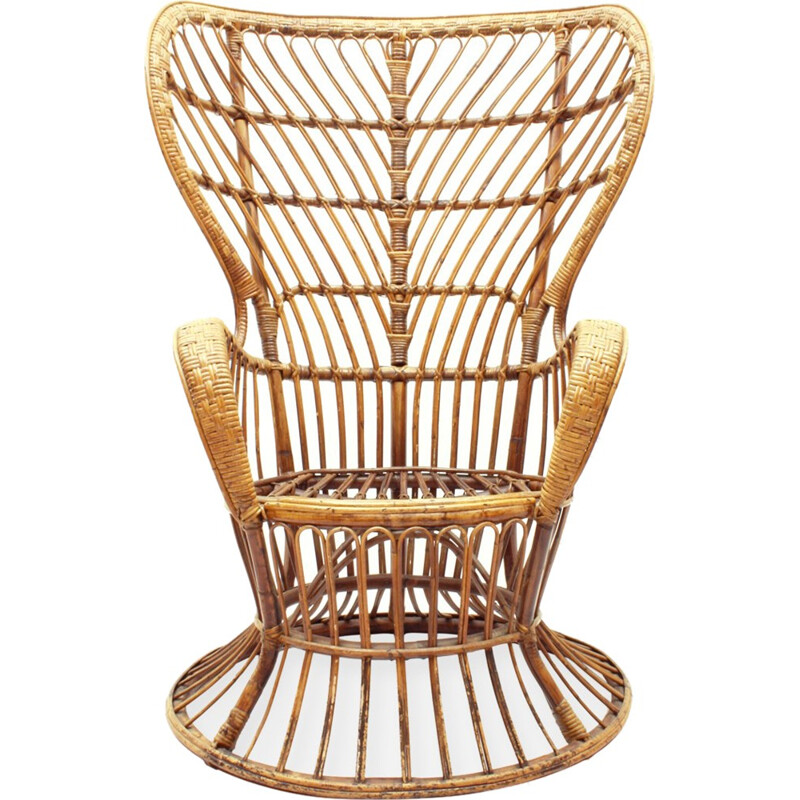 Vintage italian wicker lounge chair "Conte Biancamano" by Gio Ponti & Lio Carminati for Vittorio Bonacina - 1950s