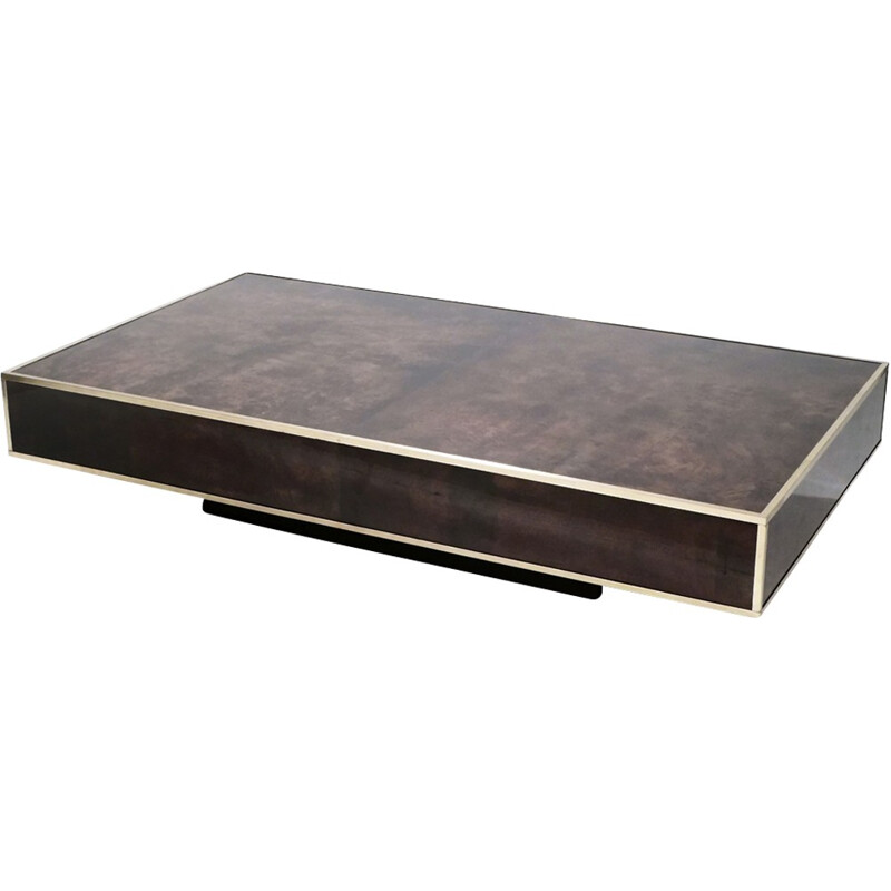 Vintage large coffee table in parchment and brass by Aldo Tura - 1960s