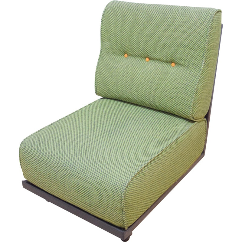 Vintage green french Low chair by Guillerme and Chambron - 1970s