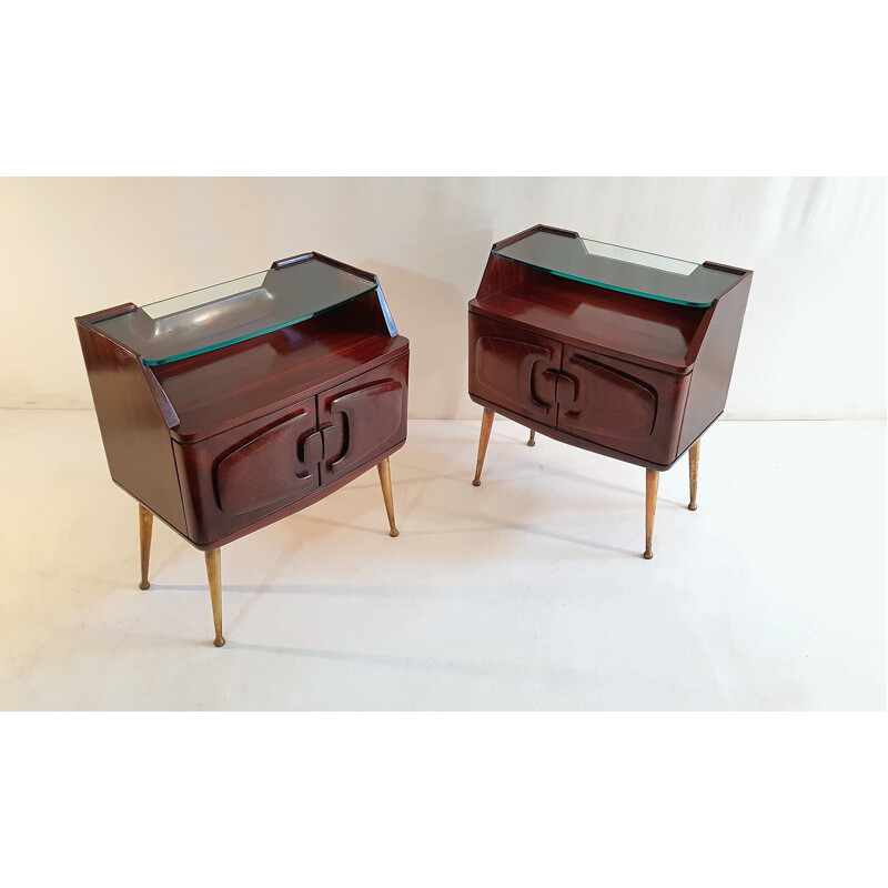 Set of vintage nightstands in rosewood with brass legs - 1950s