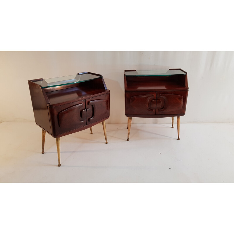 Set of vintage nightstands in rosewood with brass legs - 1950s