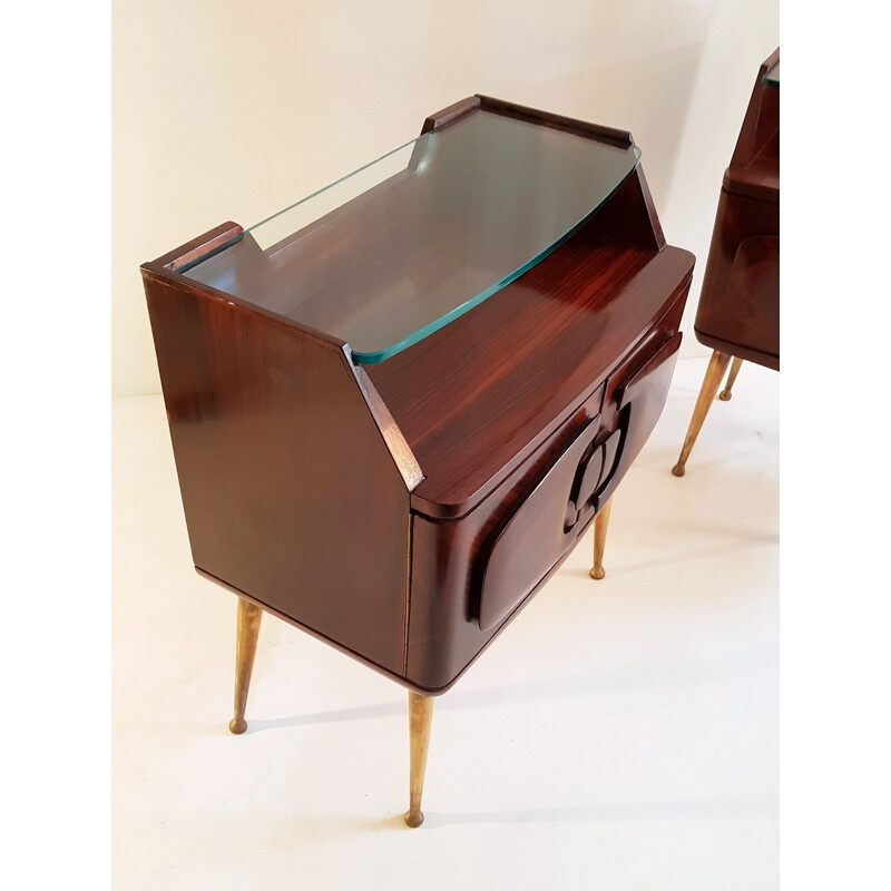 Set of vintage nightstands in rosewood with brass legs - 1950s