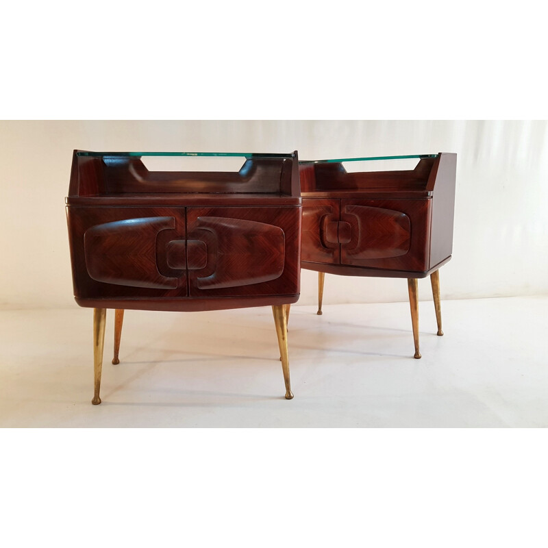 Set of vintage nightstands in rosewood with brass legs - 1950s