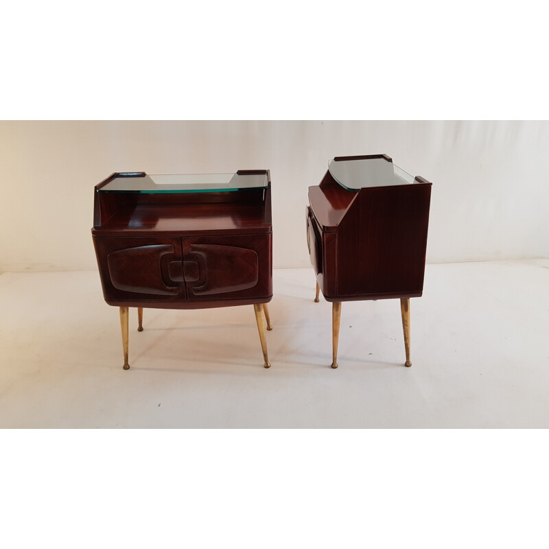 Set of vintage nightstands in rosewood with brass legs - 1950s