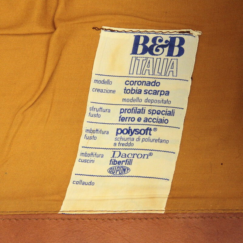 Canapé deux places Coronado en cuir marron par Tobia Scarpa pour B & B - 1960