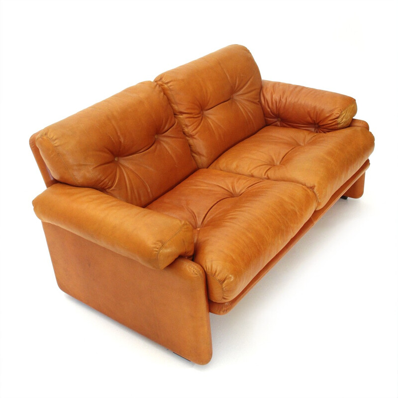 Brown leather Coronado two-seater sofa by Tobia Scarpa for B&B - 1960s