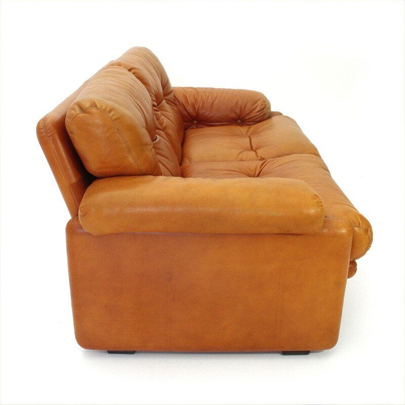 Brown leather Coronado two-seater sofa by Tobia Scarpa for B&B - 1960s