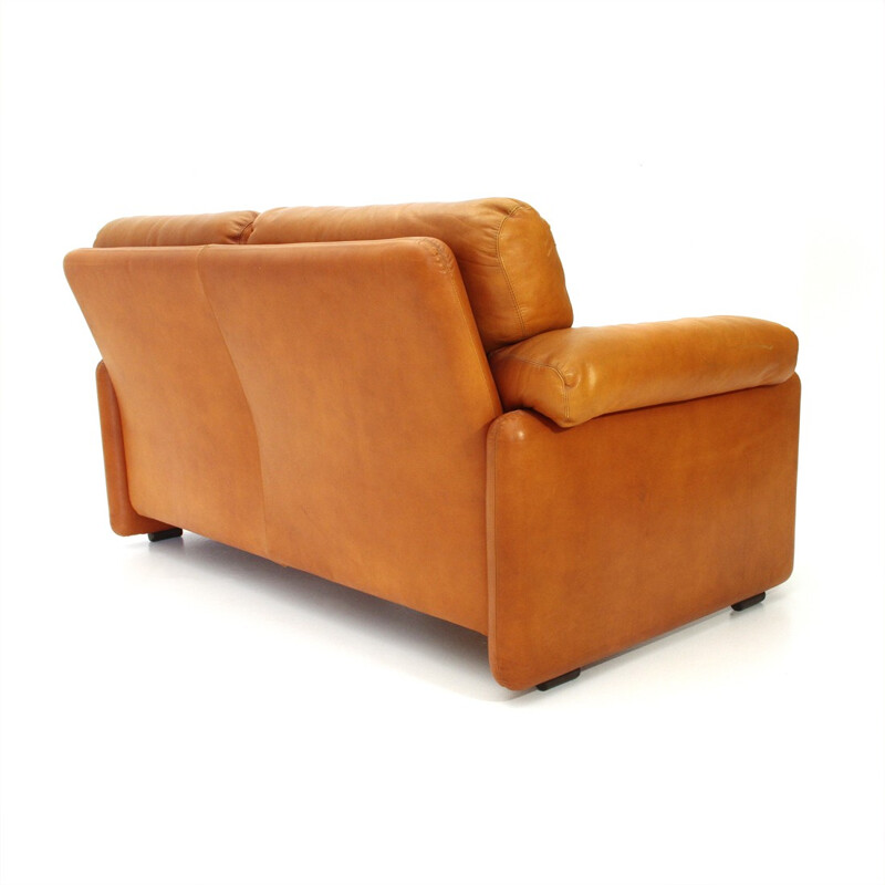 Brown leather Coronado two-seater sofa by Tobia Scarpa for B&B - 1960s