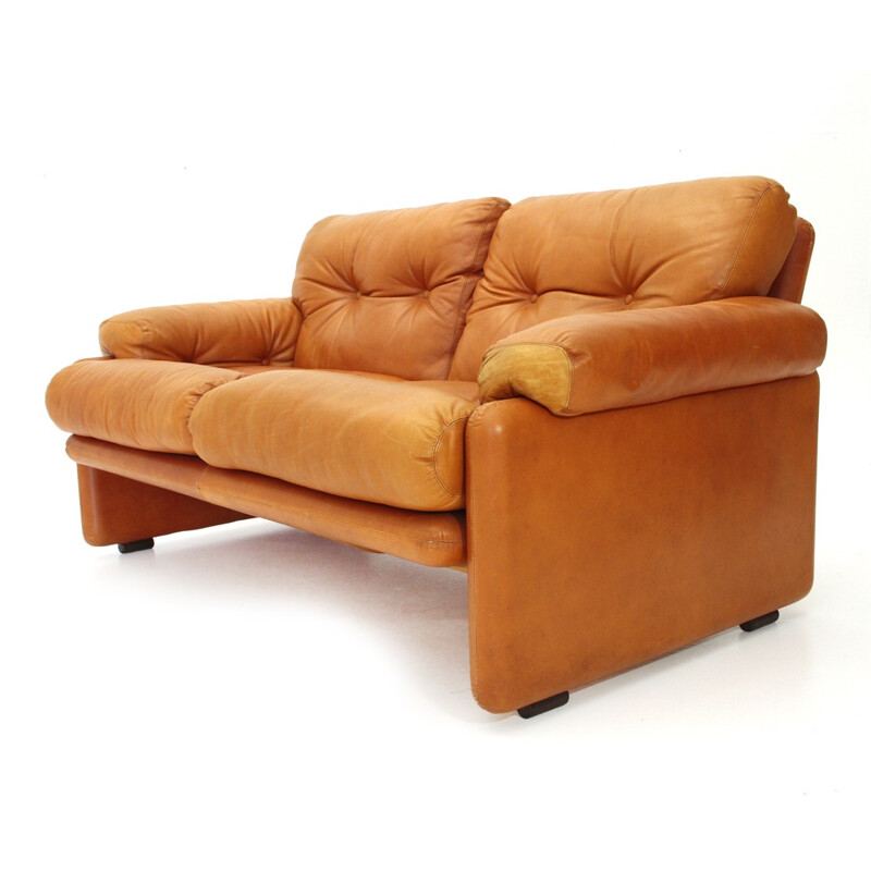 Brown leather Coronado two-seater sofa by Tobia Scarpa for B&B - 1960s