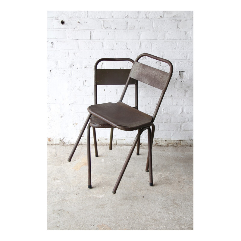 Set of 3 metal industrial chairs - 1950s