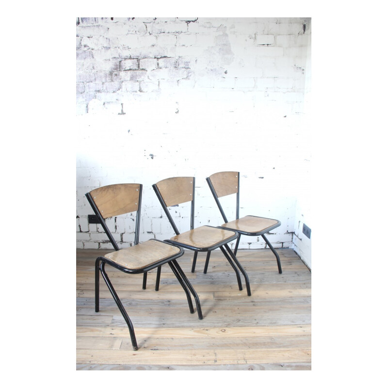 Set of 3 black school chairs - 1950s