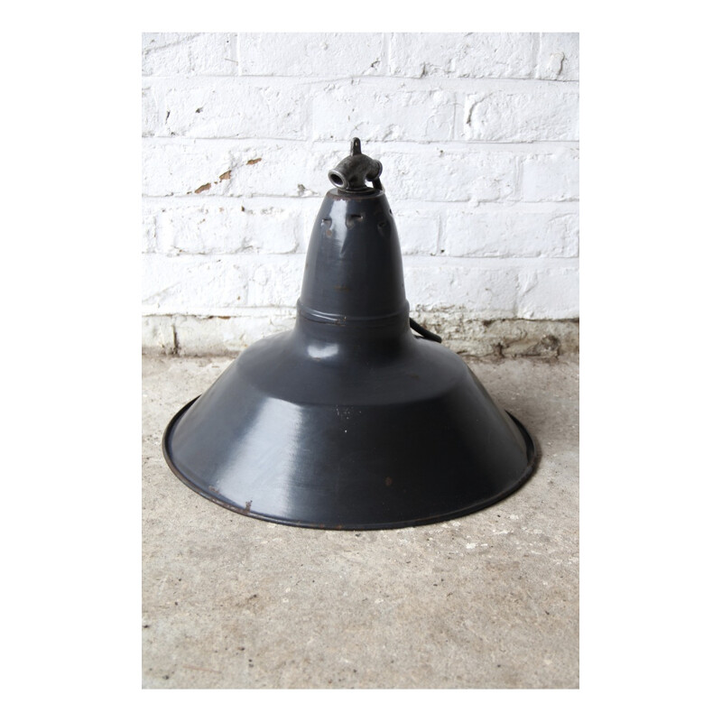 Dark blue vintage industrial factory lamp - 1940s