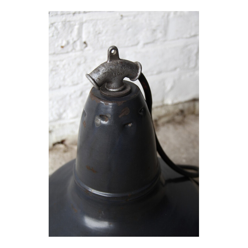 Dark blue vintage industrial factory lamp - 1940s