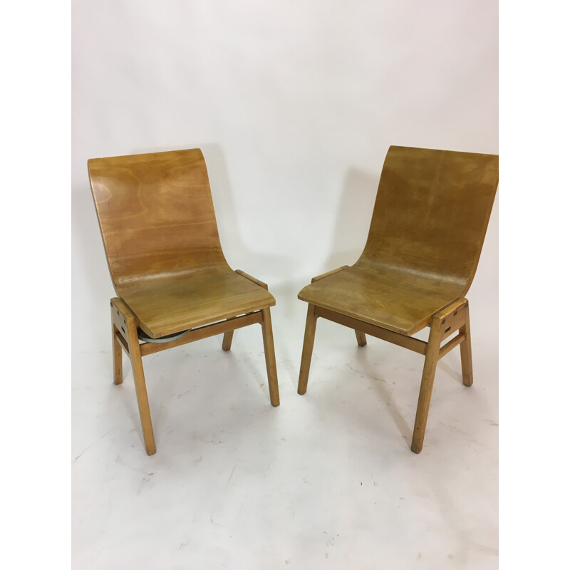 Juego de 2 sillas vintage de madera contrachapada de Roland Rainer - 1950