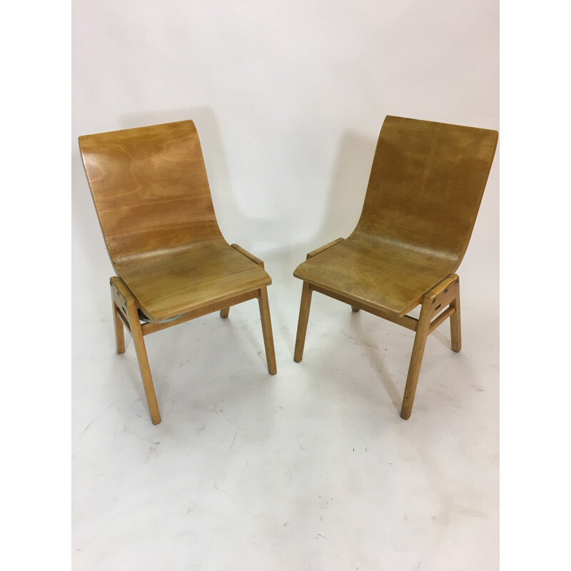 Conjunto de 2 cadeiras em contraplacado vintage de Roland Rainer - 1950