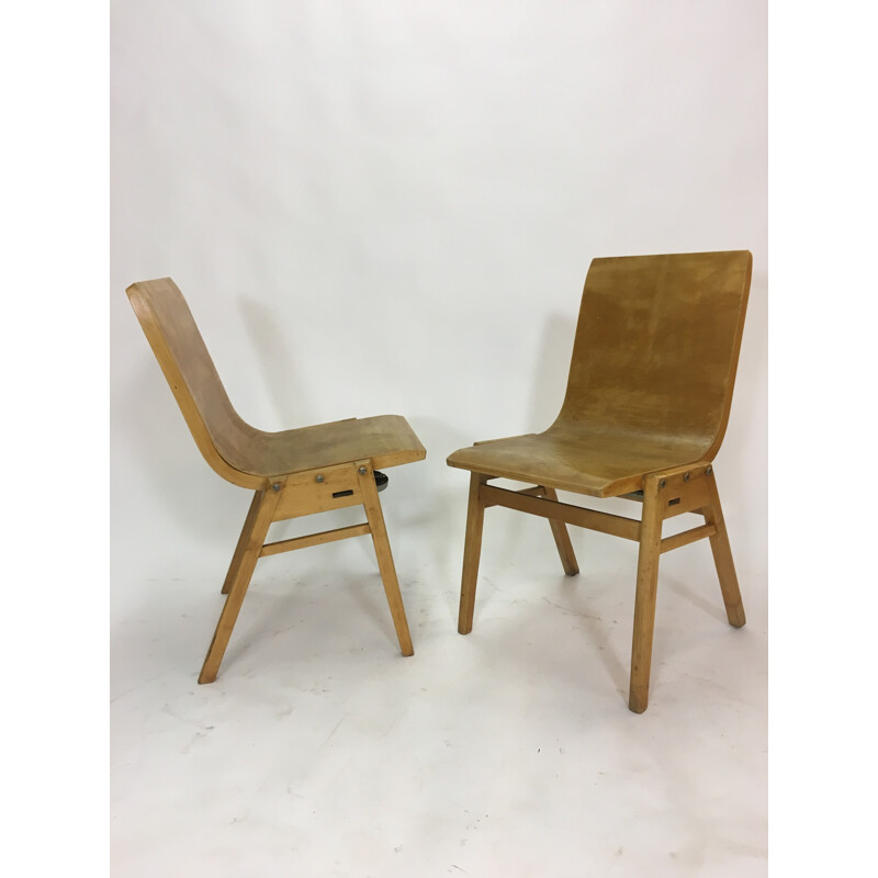 Juego de 2 sillas vintage de madera contrachapada de Roland Rainer - 1950