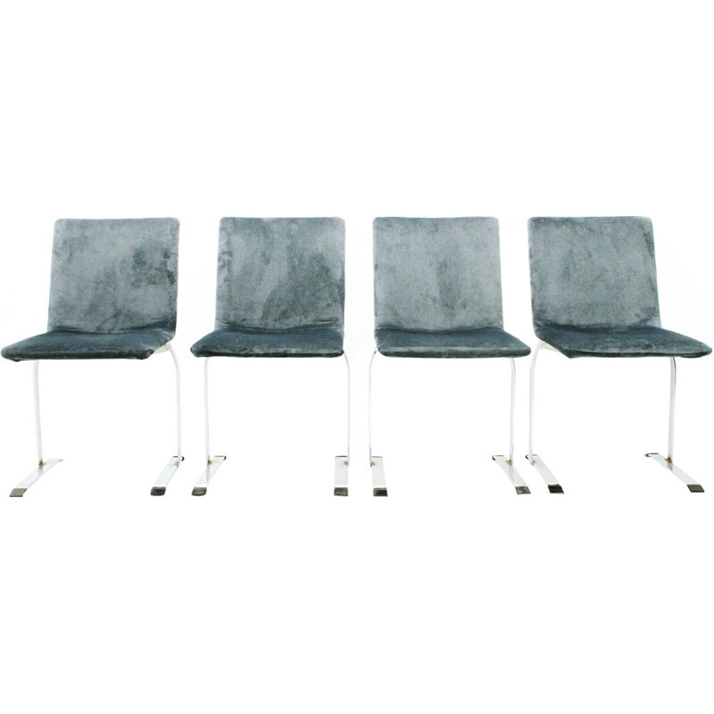Set of 4 velvet "Inlay" chairs by Giovanni Offredi for Saporiti - 1970s