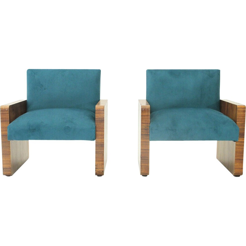 Set of 2 turquoise italian modernist armchairs - 1940s